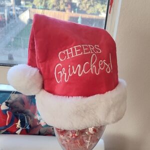 Living Brands Cheers Grinches Santa Hat  White Trim Large Embroidery Like New